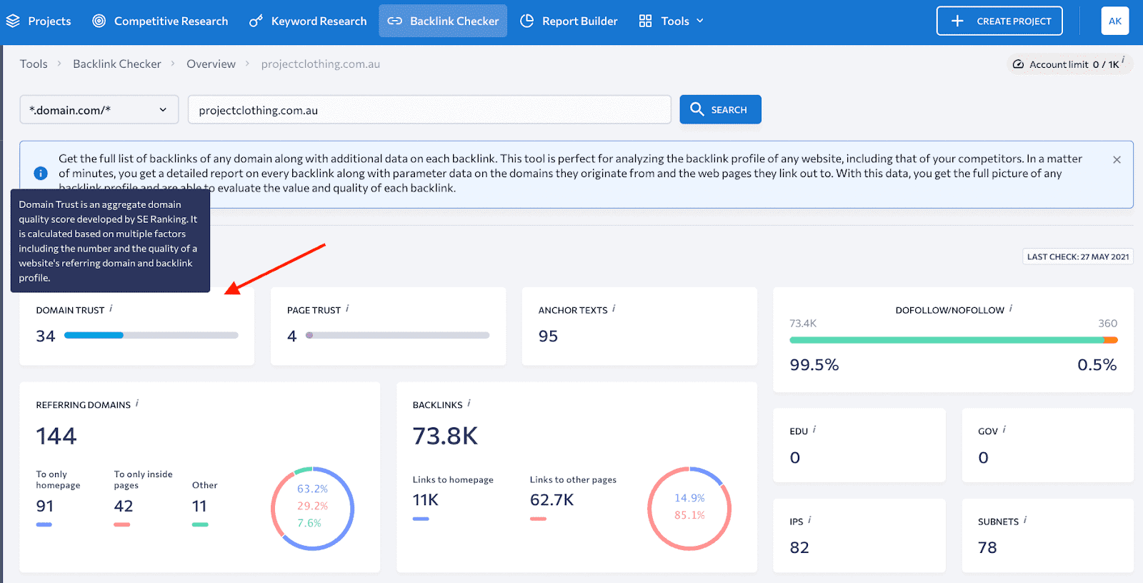 SE Ranking Backlink Checker