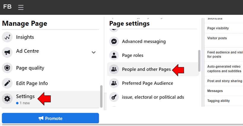 Click on Settings and Choose People and Other Pages