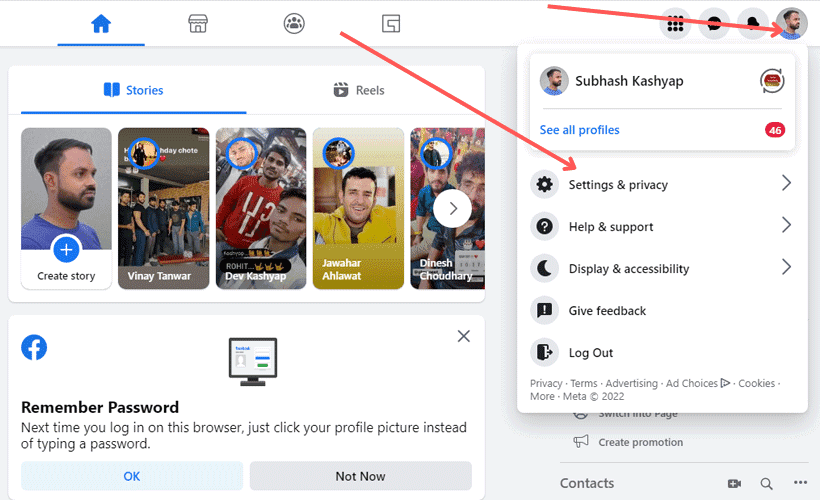 Click on Settings by Tapping Your Facebook Profile at The Top-Right Corner