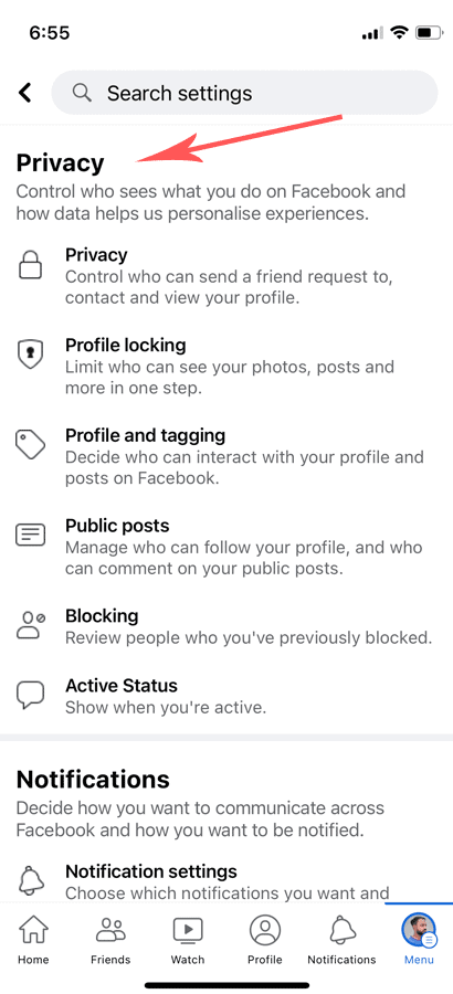 Go to Settings and Privacy in Facebook App