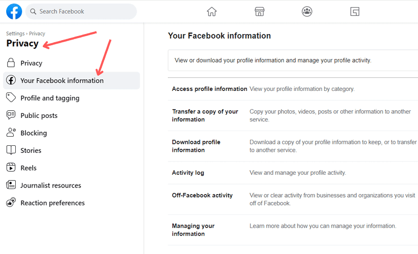 Pick Privacy to Go to Your Facebook Information