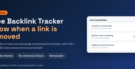 Free backlink tracker showing LIVE and REMOVED link status cards